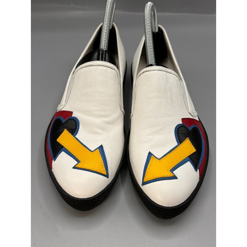 Prada Slip-On Loafers Shoes Arrow & Heart Design Size 38.5 White & Black - Picture 3 of 9